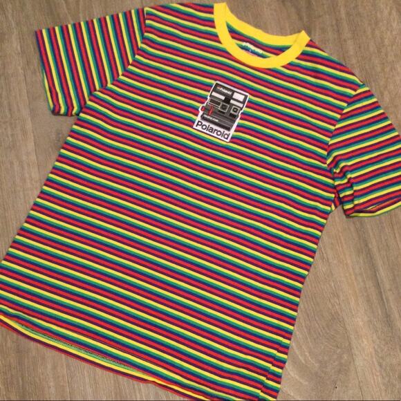 Polaroid Rainbow striped T-shirt adult Large - Picture 1 of 5